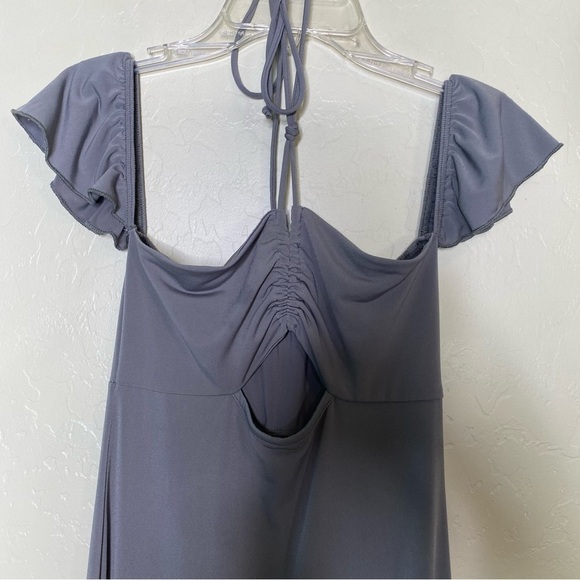 Forever 21 Olive Green Slinky Off Shoulder Maxi Dress Size S - Picture 2 of 8